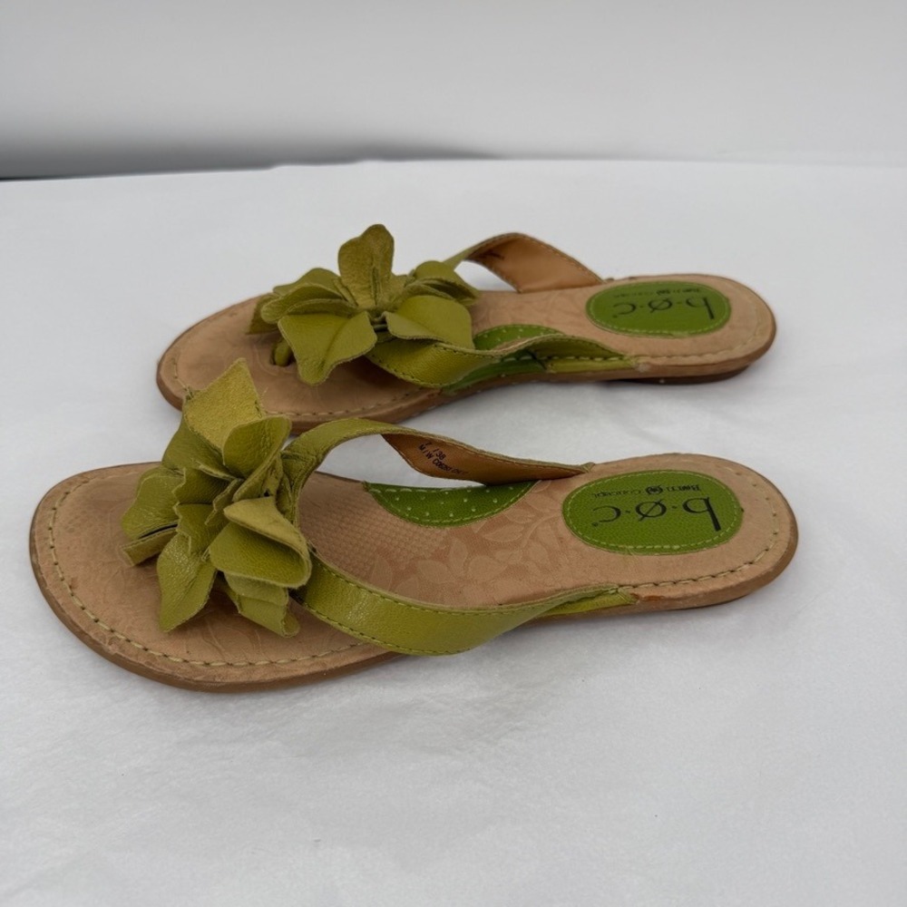BOC Born Concept Leather Flower Sandals Green Flat Thong Comfort Bohemian 7 - Picture 6 of 11